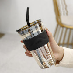 450ml Glass Water Cup With Straw Lid Large Fashion Coffee Tea Milk Juice Breakfast Cups INS Simple Gasses For Drinks Bottle Gift