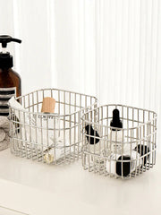 YICKYUE  -  Luxury Stainless Steel Silver Storage Basket, Cosmetic Pen Holder, Desktop Sundry Square Basket, Home Decoration
