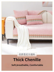 Yickyue Korean Pink Sofa Covers with Lace Floral Couch Sofa Cover Thicken Chenille Slip Cover Non Slip Sectional Sofa Towels Home Decor