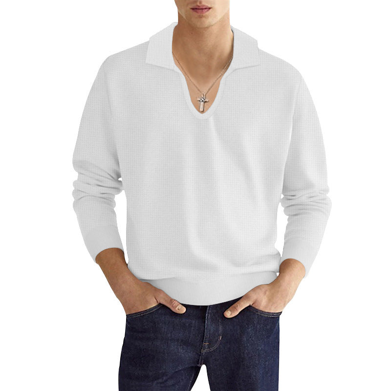Hearujoy Autumn Men's Polo Shirt Solid Long Sleeve V-neck Breathable Tops Fashion Casual Polos Collar Tshirts Clothing For Men Streetwear