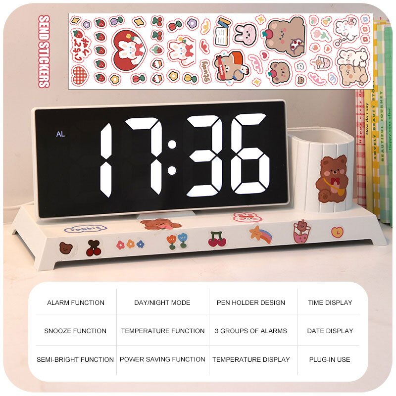 W&G Ins Pen Holder LED Clock Snooze Alarm Student 2021 New Wake Up Wake Up Children Girl Desktop Organizer Clock Digital Clock