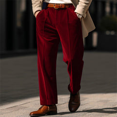 Hearujoy Autumn Winter Men Velvet Suit Pants Leisure Oblique Insertion Pocket Straight Trousers Comfortable Business Vacation Casual Pant