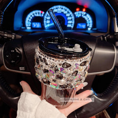 Rhinestones Straw Glass Cup Water Bottle Soy Milk Juice Coffee Mugs Household Transparent Dessert Breakfast Cold Drink Coke Cup