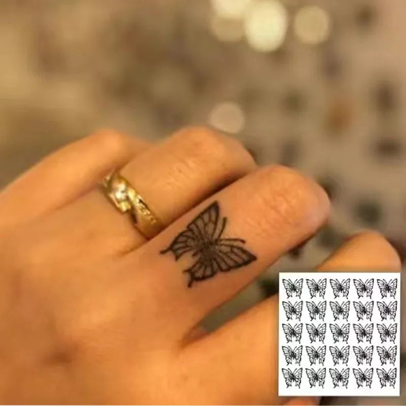 YICKYUE  -  Waterproof Temporary Tattoo Sticker Black Sexy Butterfly Finger Sticker Body Art Fake Tattoo Flash Tattoo Back Of Hand Female