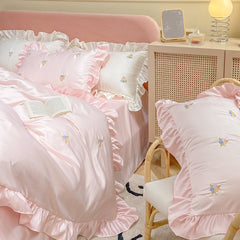 Yickyue - Comfortable and Soft Sweet Style Satin Bedding Set 4 Pcs