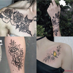 YICKYUE  -  12pcs Flower Tattoo Stickers Arm Chest Temporary Tattoo Waterproof Fake Tattoo