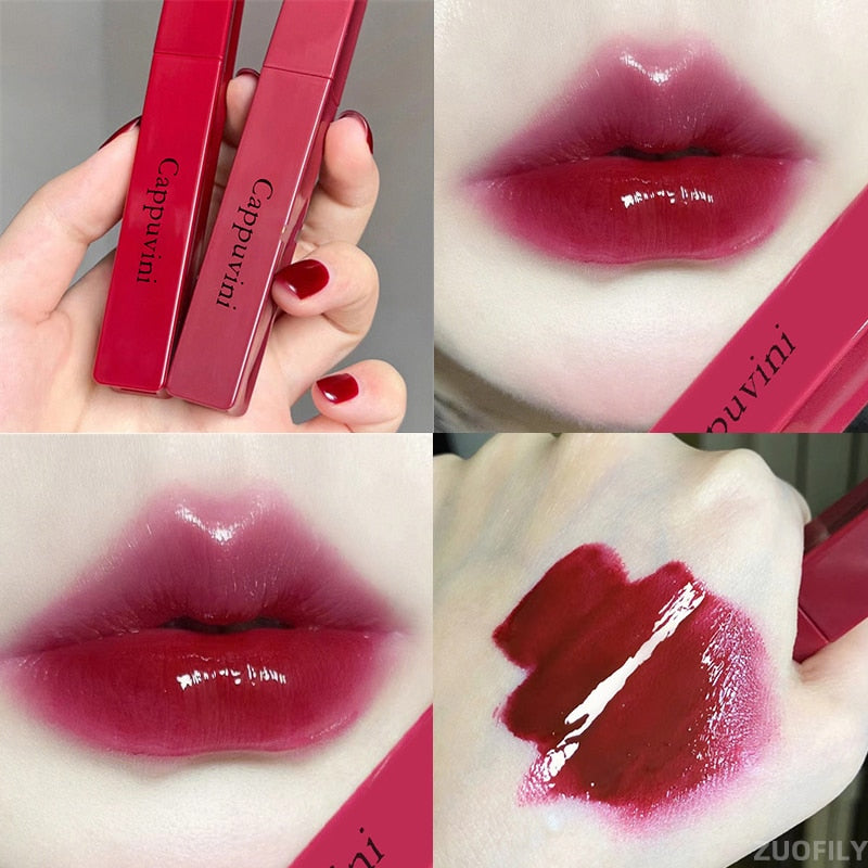 Yickyue Mirror Lip Gloss Fashionable Red Square Tube Lipgloss Moisturizing Sexy Red Liquid Lipstick Long Lasting Lip Makeup Cosmetics