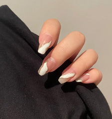 Marble Design Detachable Wearable Fake Nails Art with Glue Wavy Lines Full Cover Press On False Nail Tips Manicure Accessories