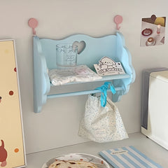 YICKYUE  -  Charming Pink and Purple Wooden Wall Shelves - No-Drill, Multi-Functional Storage and Display Racks for Bathroom Decor, Featuring Heart-Shaped Hooks and Nautical Accents, Bathroom Shelves