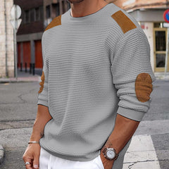 Hearujoy Men Patchwork Suede Knit Sweater Slim Fit Long Sleeve O-neck  Knitwear Spring Autumn Fashion Knitted Pullover Tops Streetwear