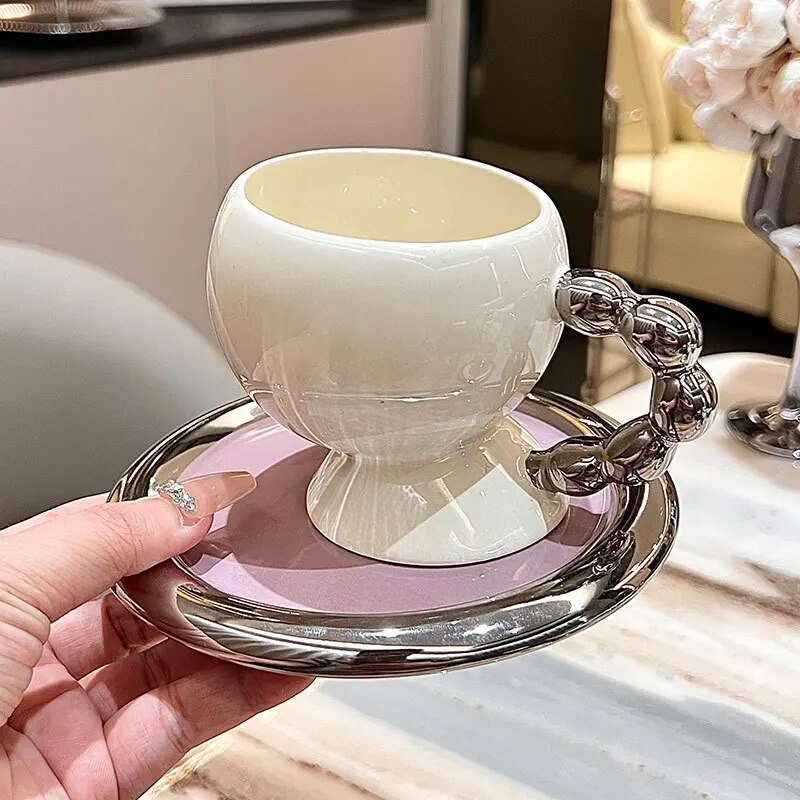 Yickyue AhunderJiaz Modern High Beauty Ceramic Coffee Cup Set Cute Dish Set Combination Latte Mug Free Shipping