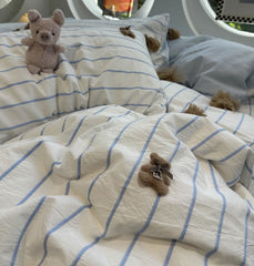 YICKYUE  -  Fresh fashion blue stripes bear bedding set 1.5 1.8 2.0,full queen king cotton home textile bed sheet pillow case quilt cover