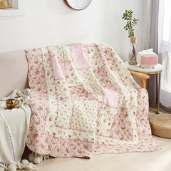 CHAUSUB Cotton Bedspread Quilt 1pc Floral Printed Blanket on Bed Coverlet for All Season Twin Size 150x200cm Quilted Sofa Cover