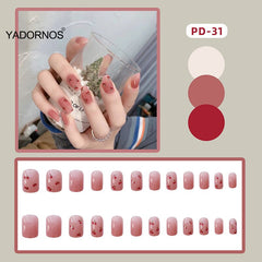 Press on nails with designs Crystal Cherry Short Nail Stickers Finished Nail Stickers 24 Nail Stickers With Glue TY