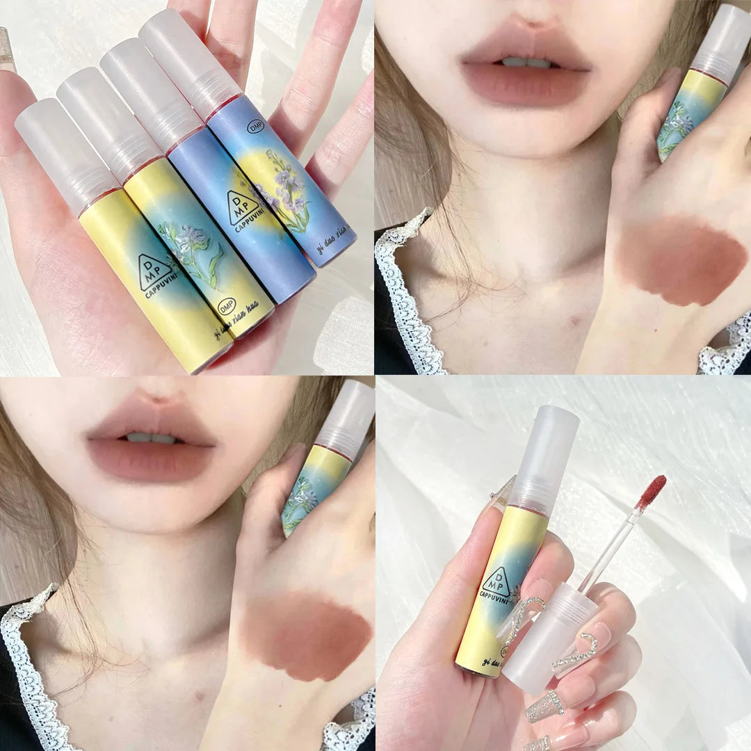 YICKYUE  -  Rose Pink Matte Lip Glaze Velvet Liquid Lipstick Pigment Lasting Water Proof Lip Gloss Cosmetics Sexy Red Lip Tint Makeup Korean