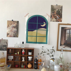 Korean Style Hanging Cloth Window Scenery Girl Romantic Retro Decoration Hanging Painting Dormitory Wall Decoration