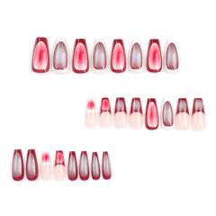 YICKYUE  -  French Red Brown False Nails Personality Y2k Press On Nails Hand Painted Ballet Nail Fake Nails Fashion Long Square Nail Tips