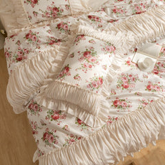 Top Romantic Bedding set 100% cotton rose print linen set Princess bedding set queen Duvet cover lace design bedroom set sheet