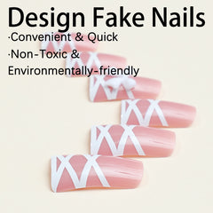 YICKYUE  -  3D White Bow Fake Nails White Ribbon Design False Nails Duckbill shaped Press on Nail tips Korean Sweet Artificial Nail patches