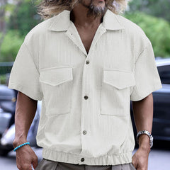 Hearujoy Vintage Mens Bubble Shirts Multi Pocket Short Sleeve Tops Summer Loose Casual Cardigan Cargo Polo Shirt Clothing Streetwear