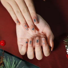 Almond Flesh Color Cartoon Fake Nails Women Christmas Party Hand Decorate Star Heart Deer Press on False Nails Z1349