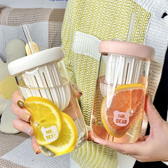 Yickyue Cups and Mugs Coffee Glass Cup Kawaii Glasses Transparent Goblet Mug Drinking Set Lid Straw Drink Ware Cute Go Bubble Tea Dining