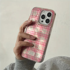 YICKYUE  For iPhone 16 15 14 13 12 11 Pro Max 7 8 Plus X XS Cute Dopamine Color Block Match Plaid Clear Phone Case Pink Tartan Soft Cover