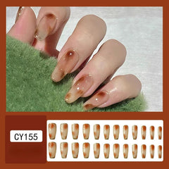Yickyue Long Press on Set Nails Coffee Gradient Long Coffin Wearable Tips Artificial Full Cover Ballerina  Reusable False Nails Art 24pc
