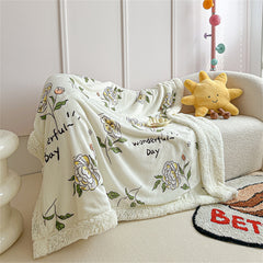 YICKYUE  -  Printed Autumn Winter Warm Throw Blankets Soft Coral Fleece Warmth Thicken Bedspread Imitation Lambswool Sofa Bed Cover Blanket