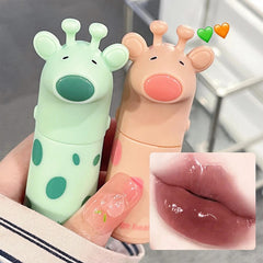 Yickyue Cute Deer Mirror Water Lip Gloss Red Lip Glaze Transparent Glass Lip Waterproof Lasting Liquid Lipstick Nude Clear Tint Makeup