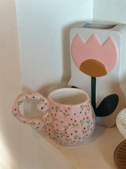 YICKYUE  -  Gentle Pink Floral Ceramic Mugs, Water Cups, Light Luxury Coffee Cup, Household Drinking Utensils, Home Decorations