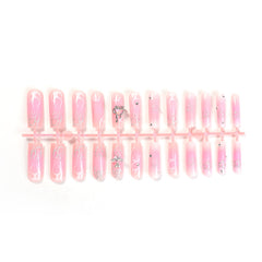 YICKYUE  -  24pcs 3D Love Fake Nail Patches Heavy Metal Pink Press on Nail Full Cover Wearable Long Ballet Coffin French False Nail Patches