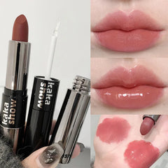 YICKYUE  -  Double Head Mirror Lip Gloss Waterproof Matte Clear Velvet Lip Glaze Lasting Lip Glaze Sexy Red Liquid Lipstick Korean Makeup