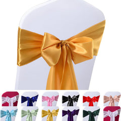 YICKYUE  -  10/50Pcs Gold Satin Chair Sashes Ties Bows 7x78 inch for Wedding Party Baby Shower Christmas Banquet Restaurant Hotel Decoration