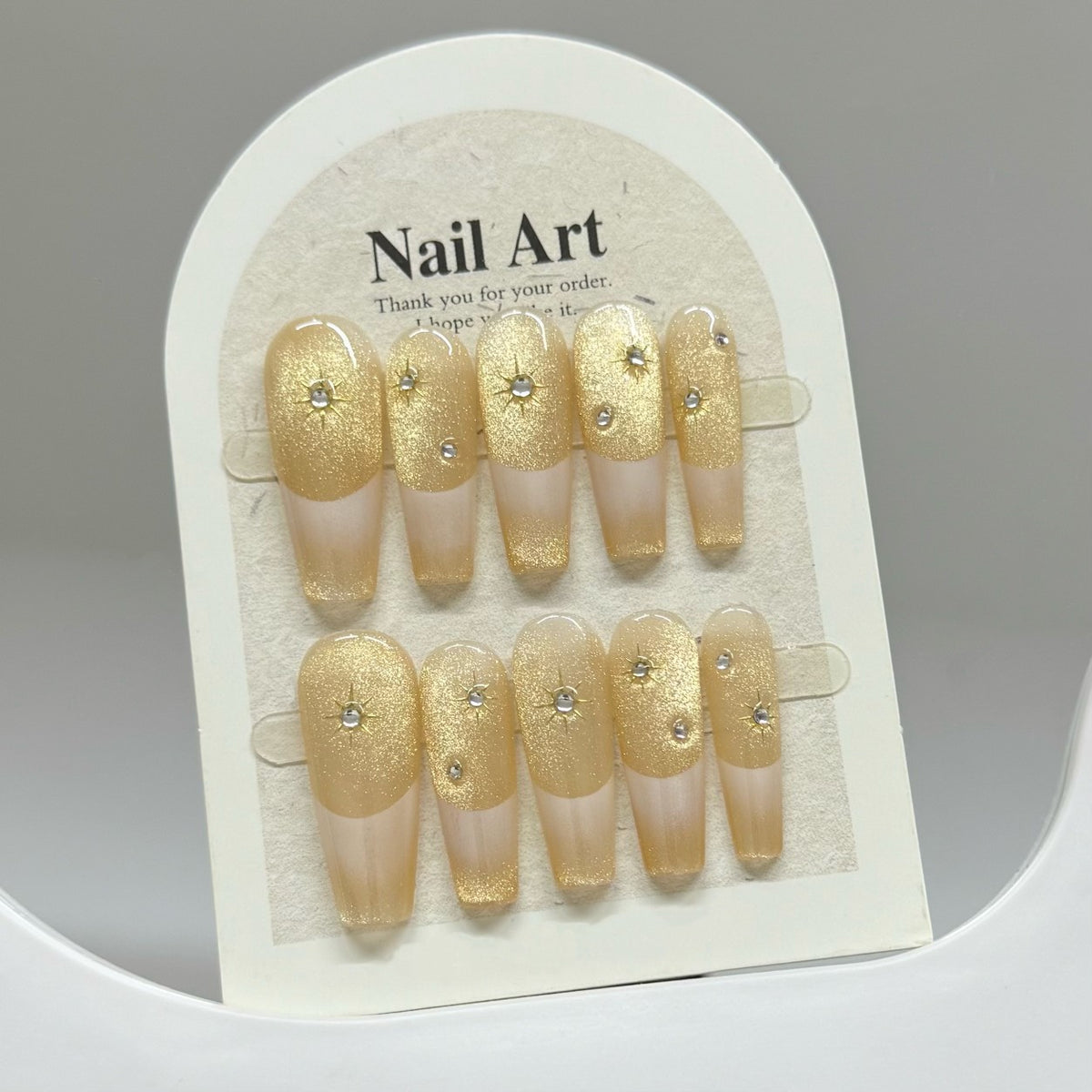 YICKYUE  -  10pcs Handmade Long Ballet Press on Nails Summer Blue Yellow Gradient Cat Eye Fake Nails Wearable Sweet Star False Nail Tips