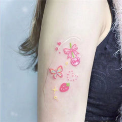 YICKYUE  -  Cherry Butterfly Star Temporary Tattoo Stickers Waterproof Cute Girl Fake Tattoo Female Arm Small Pattern Color Faux Tatouage