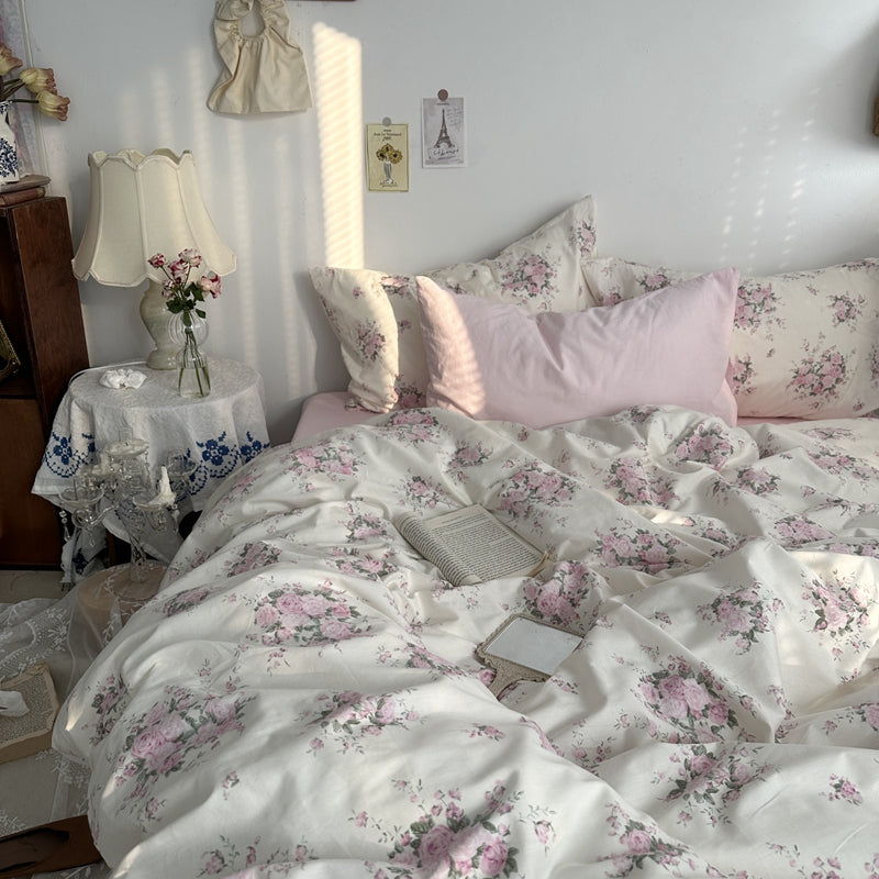 YICKYUE  -  ins 100% Cotton Bedding Set French Style  Princess Duvet Cover Bedclothes Bedspread Pillowcases Flat Sheets Soft Comforter Sets