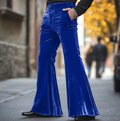Hearujoy High Street Velvet Flared Pants For Men Vintage Slim Fit Suit Trousers Spring Autumn Fashion Comfort and Soft Pant Streetwear