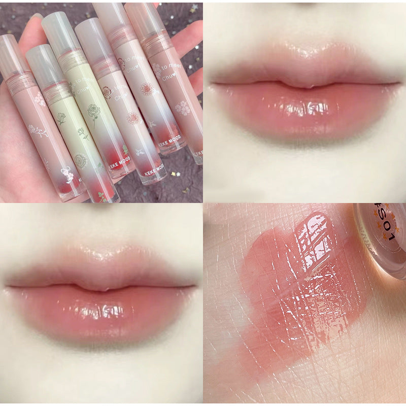 YICKYUE  Flower Glossier Mirror Water Lip Gloss FLORTTE Moisturizing Transparent Glass Lip Stain Cheap Lipstick Makeup For Women Cosmetic