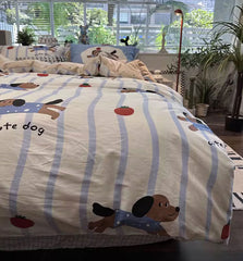 YICKYUE  -  Cute blue stripes dog tomato beding set 1.2 1.5 1.8,twin full queen lovely cotton home textile bed sheet pillow case quilt cover