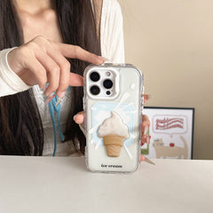 YICKYUE  -  Korean ins Summer 3D Ice Cream Phone Case for iPhone 16 15 14 13 Pro Max Back Cover Fund