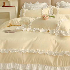 Yickyue Elegant Bedding Sets Luxury Bed Linen Princess Washed Cotton Ruffle Duvet Cover Set Bed Sheet and Pillowcases Bed Comforter Sets