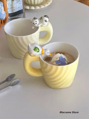 YICKYUE  -  Simple Matte Ceramic Water Cup, Ins Cute Duckling, Decorative Gift Cup, Home Breakfast Milk Mug with Handle, Coffee Cup
