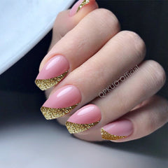 24Pcs Glitter Gradient French Fake Nail With Jelly Glue Long Square Artificial False Nail DIY Press On Finger Tip Manicure Tool