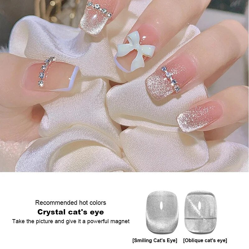 Yickyue 10ML Ice Shiny Cat Eye Nail Polish Rainbow Transparent Cat Eye Magnetic Gel Nail Polish DIY Semi Permanent Salon Varnish Gel