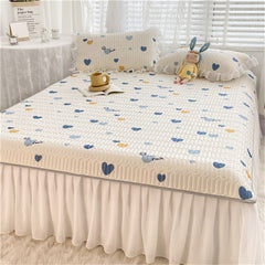 Latex Mat With Elastic Bed Skirt 2022 New Summer Chiffon French Retro Princess Style Air Conditioner Ice Silk Fitted sheet
