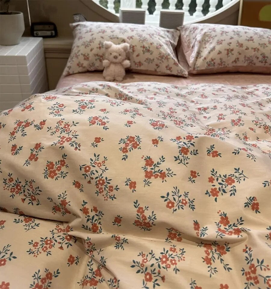 YICKYUE  -  Fashion pastoral flower red bedding set,twin full queen american country cotton home textile bed sheet pillow case quilt cover