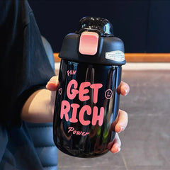 YICKYUE  -  Cute Water Bottle Tumbler With Straw Stainless Steel Thermos Portable Vacuum Flask Insulated School Thermal Coffee Cup 330/420ml