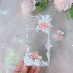 Handmade For iPhone 11/12 pro max case DIY 3D Flower phone shell XS MAX XR fairy butterfly creamy cover iP7/8 plus mobile holder