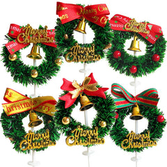 Yickyue Christmas Wreath Xmas Tree Cake Decoration Grass Circle Small Bell Cake Topper Kids Favor Merry Christmas Gifts Pendants